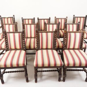 Twelve Quality Scottish Oak Barley Twist Chairs with Carvers Scotland 1900, F-1281