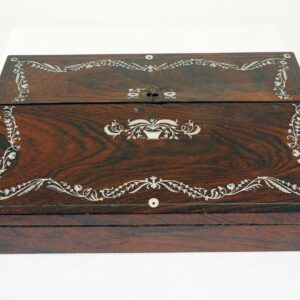 Antique Victorian Writing Slope, Wood And Mother Of Pearl, Scotland 1870, F-613