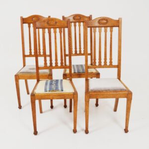 4 Antique Dining Chairs, Oak Arts & Crafts Chairs, Scotland 1910, F-166