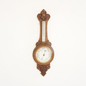 Antique Victorian Carved Oak Aneroid Barometer, Scotland 1900, F-854