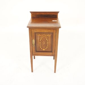 Antique Inlaid Walnut Nightstand,Sheraton Bedside Table, Scotland 1900 F-966