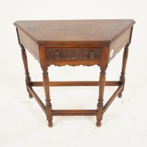 Vintage Carved Oak Hall Table: Scottish Sofa Table, 1930