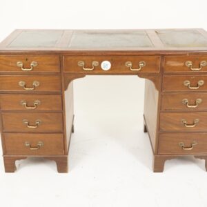 Vintage Walnut Double Pedestal Desk, Writing Table, Leather Top, Scotland 1930, F-736