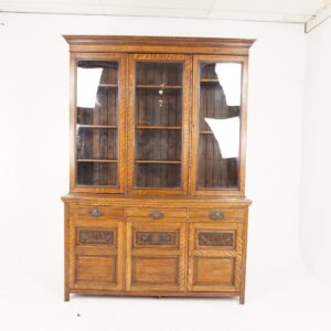 Large Antique Victorian Carved Tiger Oak Cabinet Bookcase, Display Cabinet, Scotland 1900, F-750