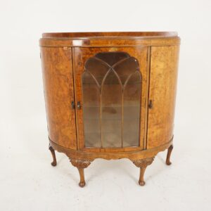 Quality Antique Burr Walnut Demi Lune China Cabinet, Display Cabinet, Scotland 1920, F-765