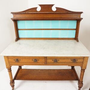 Antique Tiger Oak Marble Top Washstand, Maple & Co, England 1900