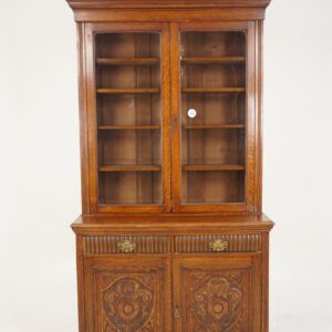 Antique Victorian Carved Tiger Oak Cabinet Bookcase, Display Cabinet, Scotland 1900, F-876