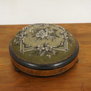 Antique Victorian Round Walnut Footstool Beaded,Scotland 1880 F-064