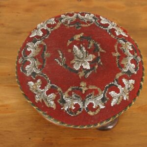 Antique Victorian Round Ebonized Inlaid Beaded Foot Stool Scotland 1880 F-070