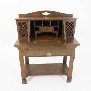 Antique Tiger Oak Mission , Arts&Crafts Drop Front Desk- American 1910 F-1293