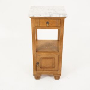 Antique French Oak Marble Top Nightstand, Bedside, End Table - France 1910 F-1514