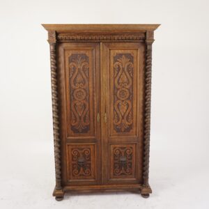 Antique Carved Oak Barley Twist Hall Armoire Cupboard Scotland 1880 F-1172