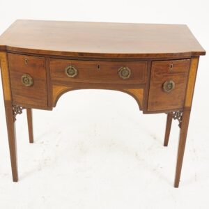 Antique Walnut Three Drawer Inlaid Writing Table, Desk Scotland 1900 F-1277