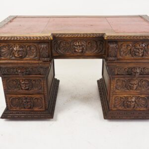Victorian Green Man Carved Oak Pedestal Desk Inverted Top - Scotland 1880 F-1297