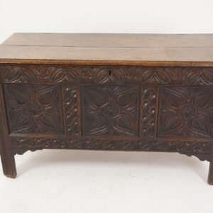 Antique 18th Century Quality Carved Oak Coffer Blanket Box, Trunk - Scotland 1780 F-1302