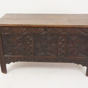 Antique 18th Century Quality Carved Oak Coffer Blanket Box, Trunk - Scotland 1780 F-1302