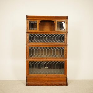 Antique Globe Wernicke Oak Barrister Bookcase: Leaded Glass, England 1920