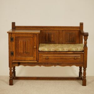 Vintage Solid Oak Hall Bench, Telephone Table Scotland 1930 F-1547