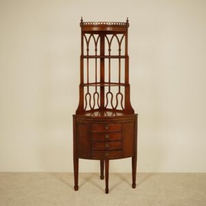 Inlaid Walnut Bow Front Corner Cabinet, Display Cabinet - American 1930 F-1531