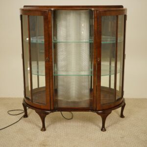 Vintage Art Deco Walnut China Cabinet with Lights, Scotland 1930
