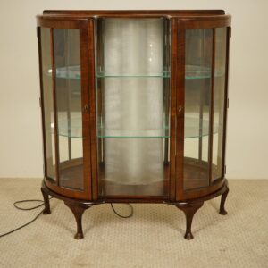Vintage Art Deco Walnut China Cabinet with Lights, Scotland 1930