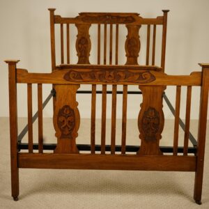 Oak Arts & Crafts Double Bed Frame with Metal Railings Scotland 1910 F-1550