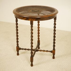 Vintage Circular Barley Twist Hall, End Table with Cane Top Scotland 1920   F-1536