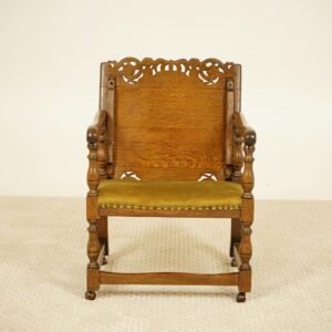 Vintage Carved Oak Monk's Bench: Jacobean Hall Seat, Metamorphic Table, Scotland 1920