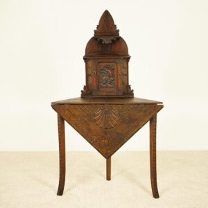 Victorian Carved Oak Corner Drop Leaf Table with Cabinet, Scotland 1870