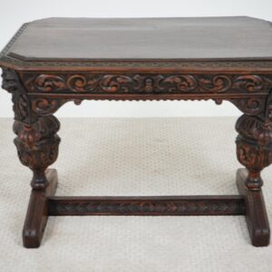 Antique Carved Oak Writing Table, Freestanding, Hall Table Scotland 1870 F-1567