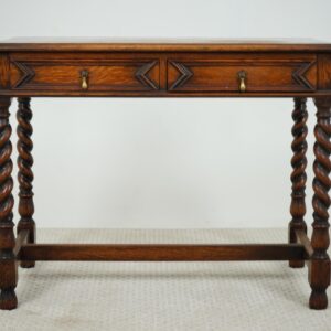 Antique Tiger Oak Barley Twist Hall, Writing, Side Table Scotland 1910 F-1563
