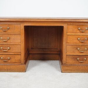 Large Freestanding Antique Golden Oak Double Pedestal Desk Scotland 1900 F-1283