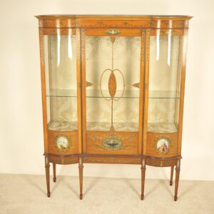Antique Edwardian Satinwood Painted Display Cabinet in the Sheraton Manner French 1910 F-1556