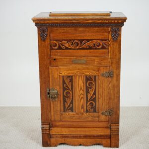 Antique Carved Ash Ice Box, Chest, Bar Cabinet American 1900 F-1590