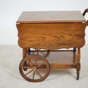 Large Vintage Oak Tea Trolley, Drop Leaf, Drinks, Cocktail American 1970 F-1599