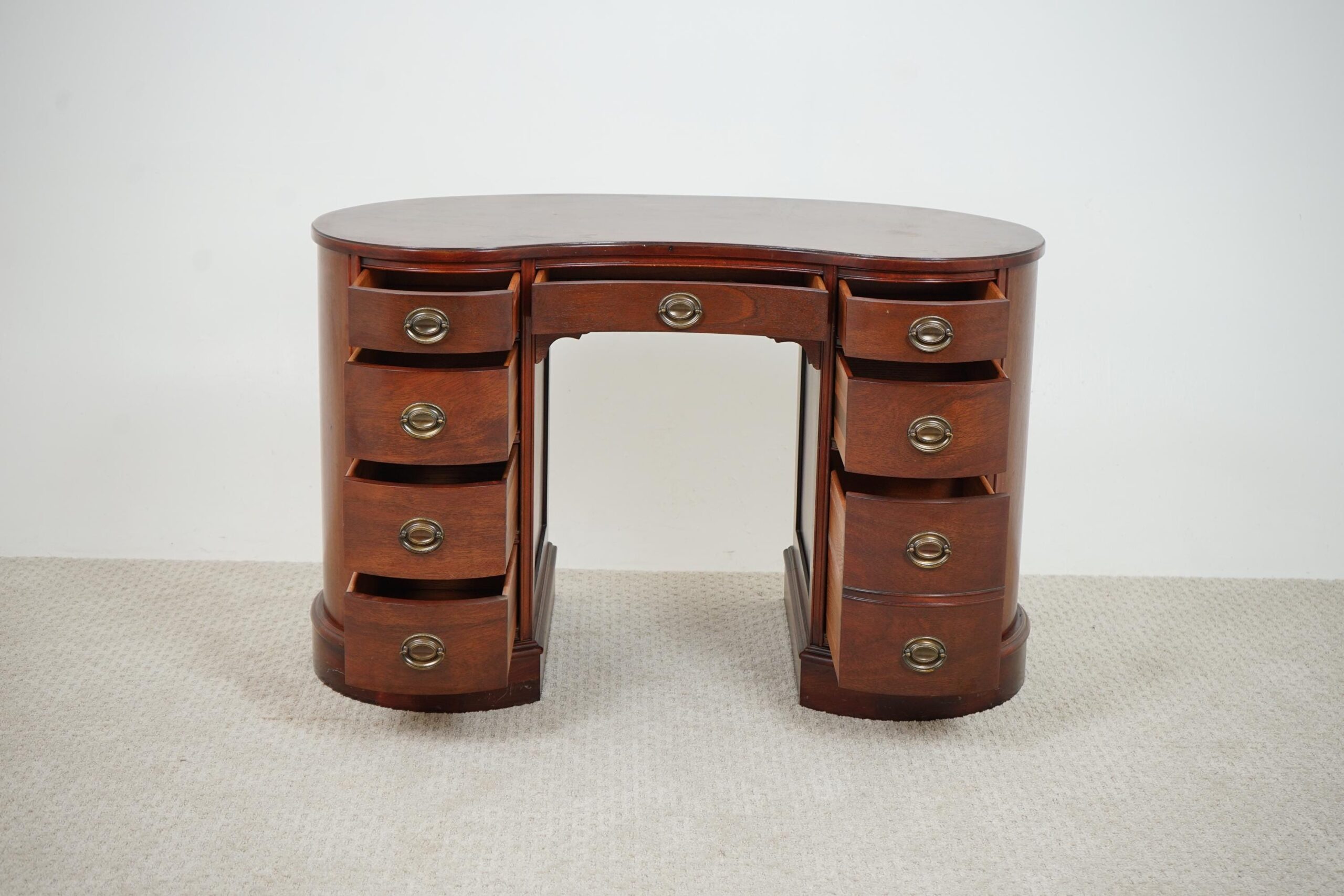 Vintage Walnut Eight Drawer Kidney Shaped Free Standing Desk F-1600 - Image 4