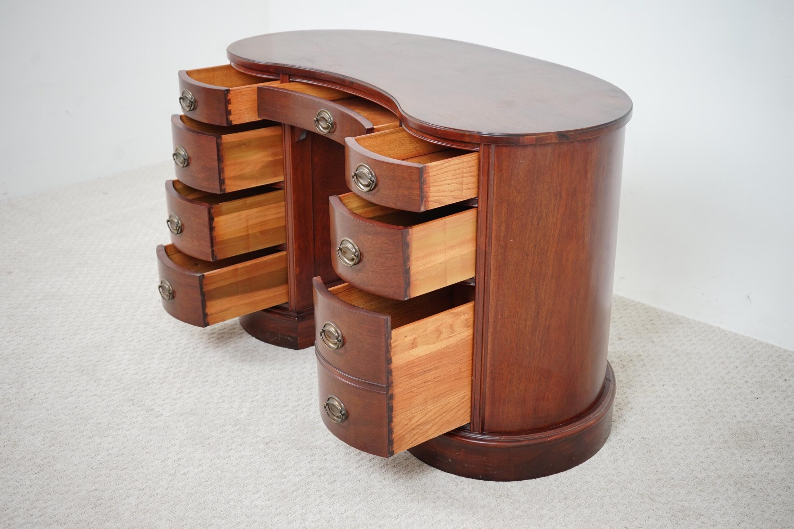 Vintage Walnut Eight Drawer Kidney Shaped Free Standing Desk F-1600 - Image 11