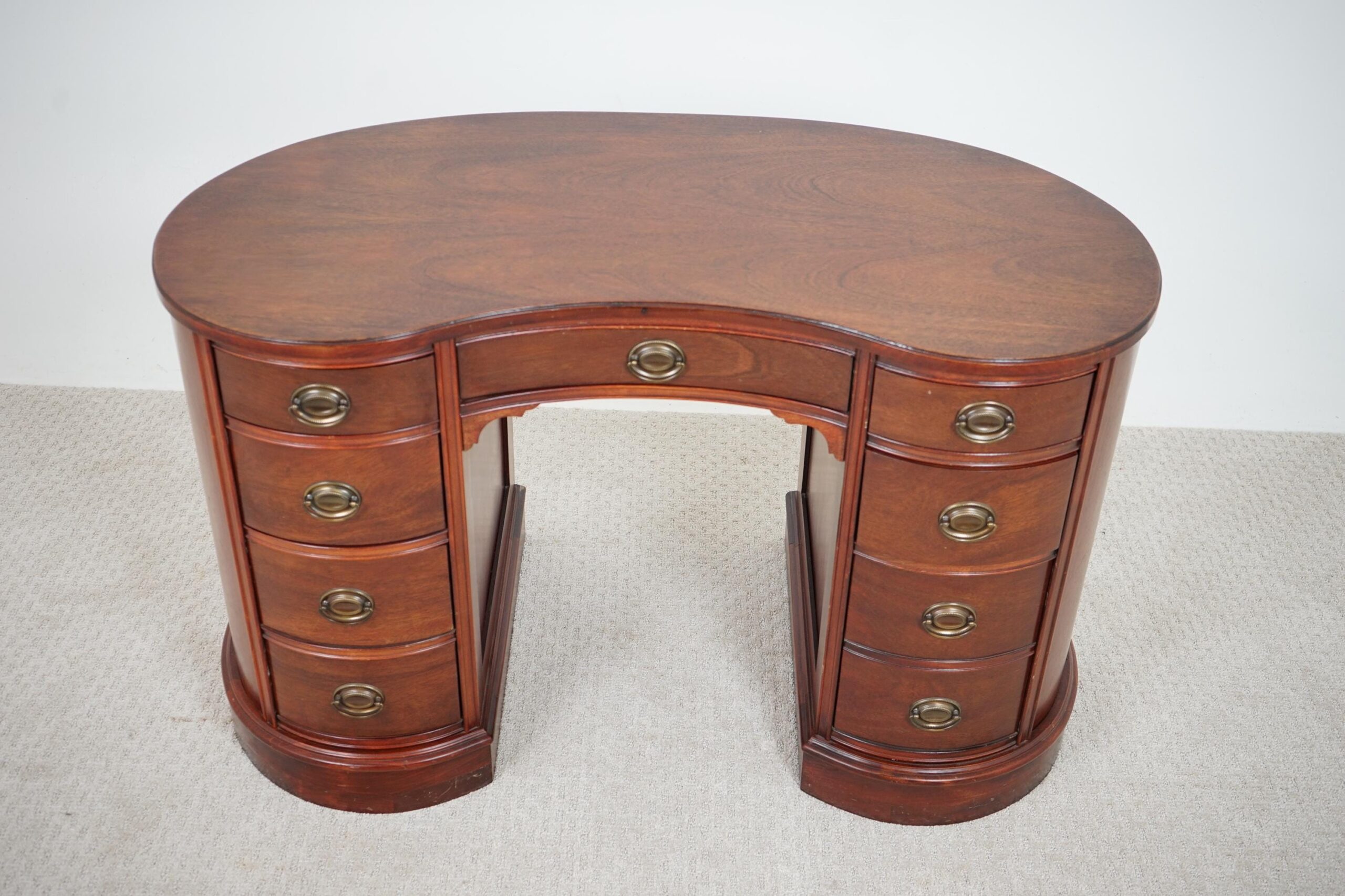 Vintage Walnut Eight Drawer Kidney Shaped Free Standing Desk F-1600 - Image 3