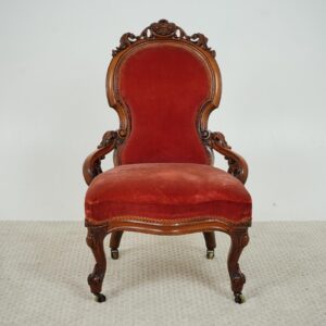 Quality Antique Carved Walnut Slipper, Nursing Chair Scotland 1870 F-1601