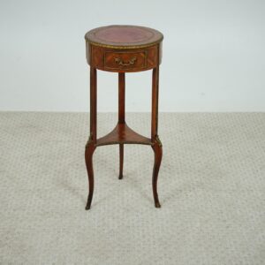 Vintage French Marquetry Walnut Leather Top Tripod Plant, Lamp Table, Stand Pedestal F-1602