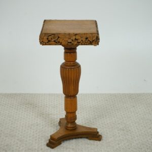 Antique Carved Tiger Oak Display, Pedestal, Lamp Table, Statue Stand F-1604