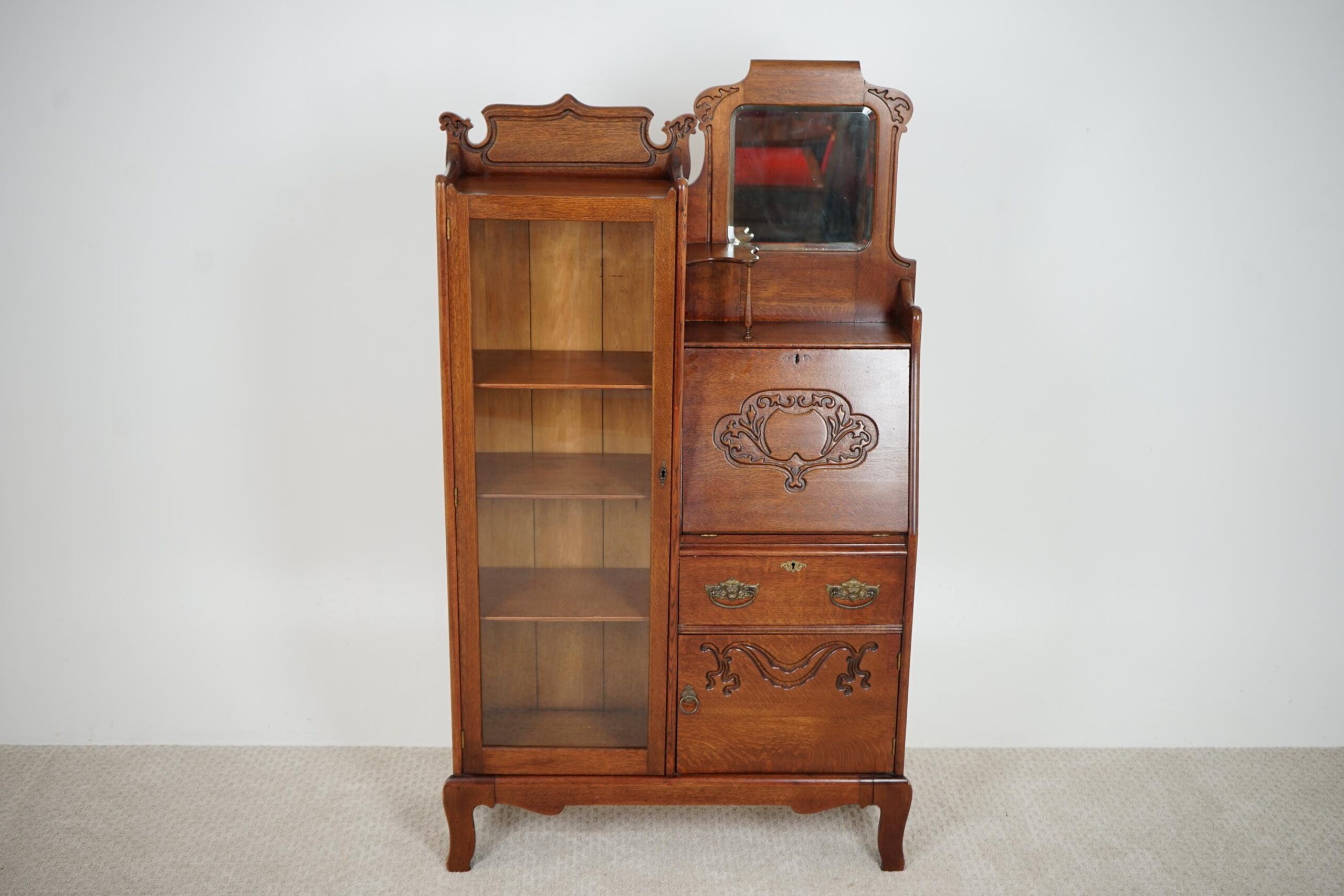 Antique Victorian Carved Oak Side by side Secretary Desk/Bookcase F-1614