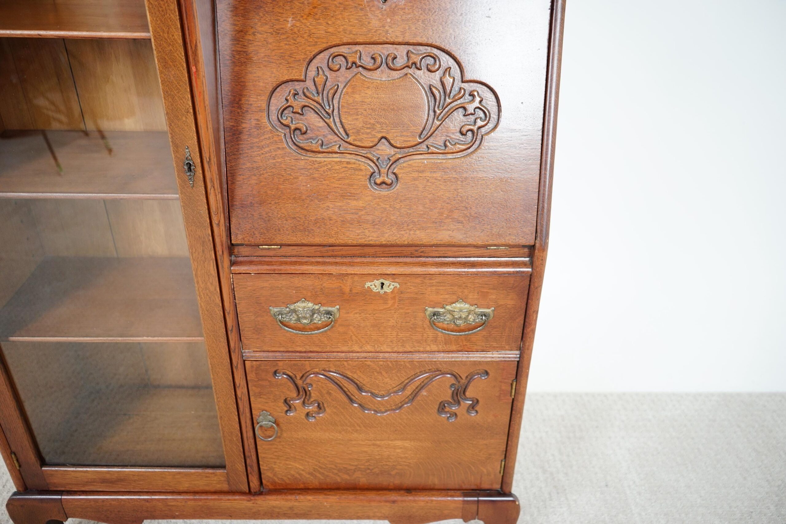 Antique Victorian Carved Oak Side by side Secretary Desk/Bookcase F-1614 - Image 4