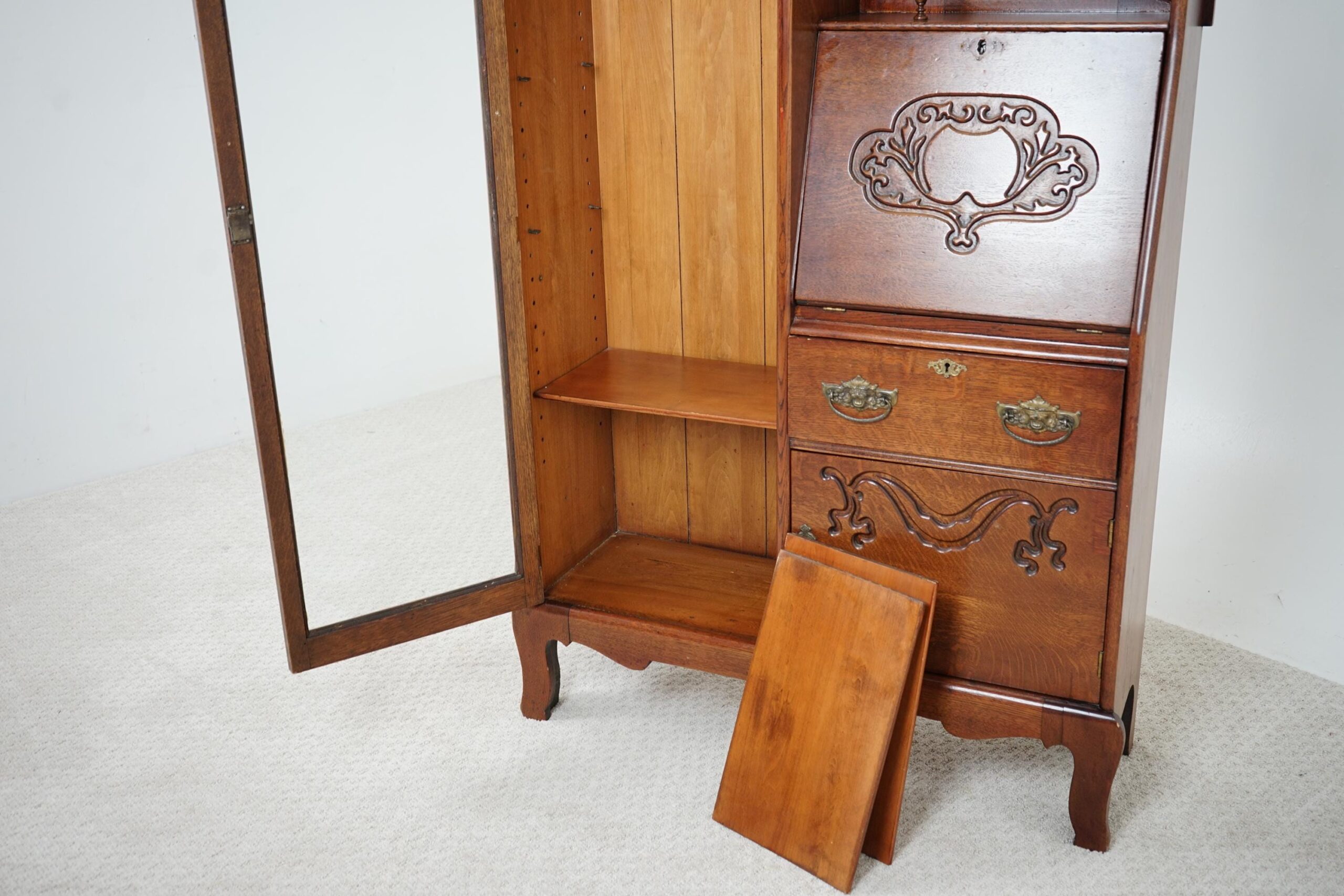 Antique Victorian Carved Oak Side by side Secretary Desk/Bookcase F-1614 - Image 10