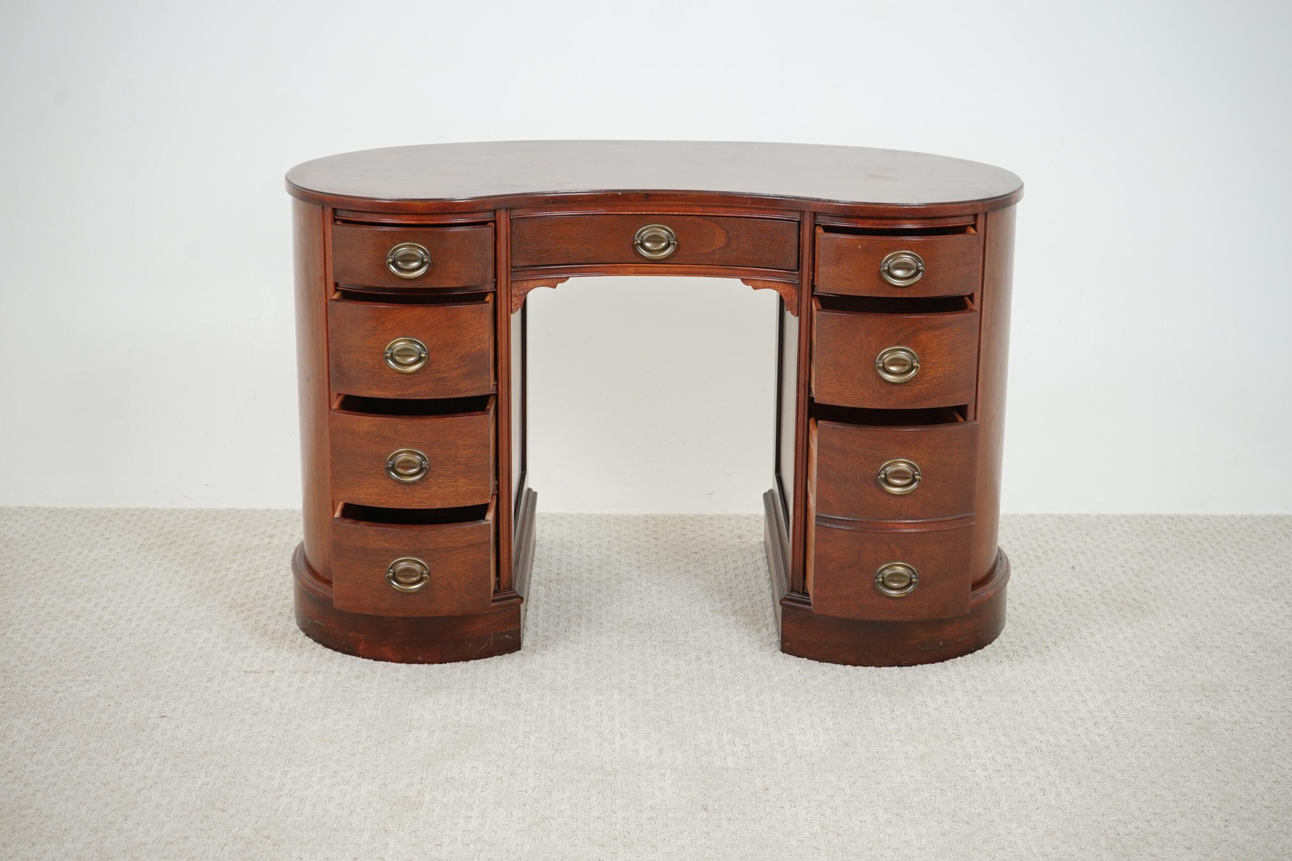 Vintage Walnut Eight Drawer Kidney Shaped Free Standing Desk F-1600 - Image 2