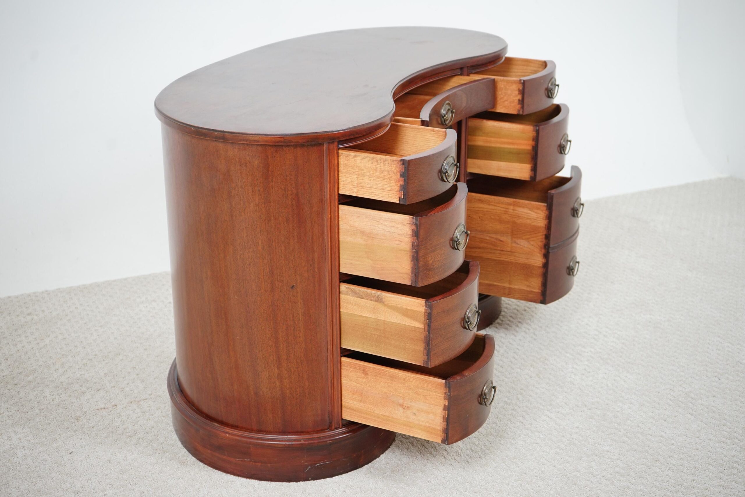 Vintage Walnut Eight Drawer Kidney Shaped Free Standing Desk F-1600 - Image 9