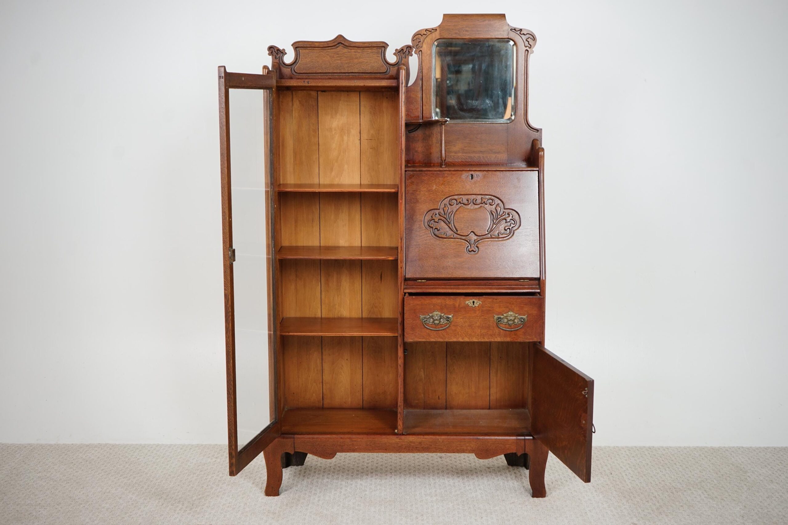 Antique Victorian Carved Oak Side by side Secretary Desk/Bookcase F-1614 - Image 3