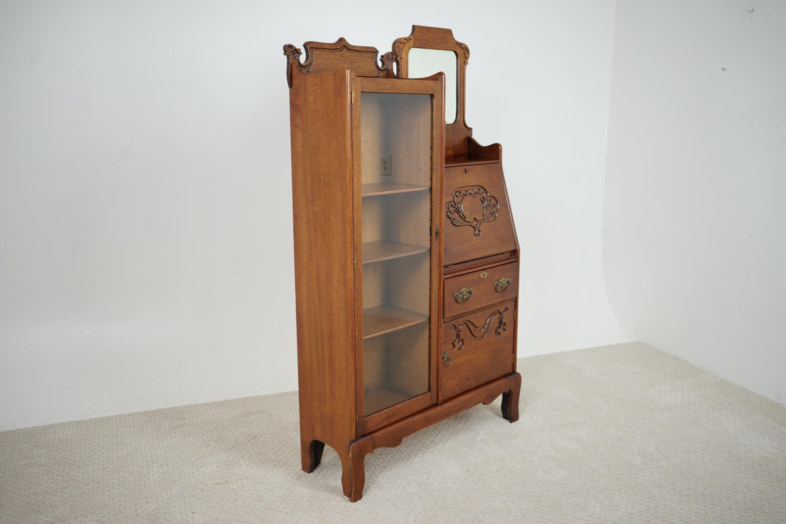 Antique Victorian Carved Oak Side by side Secretary Desk/Bookcase F-1614 - Image 2