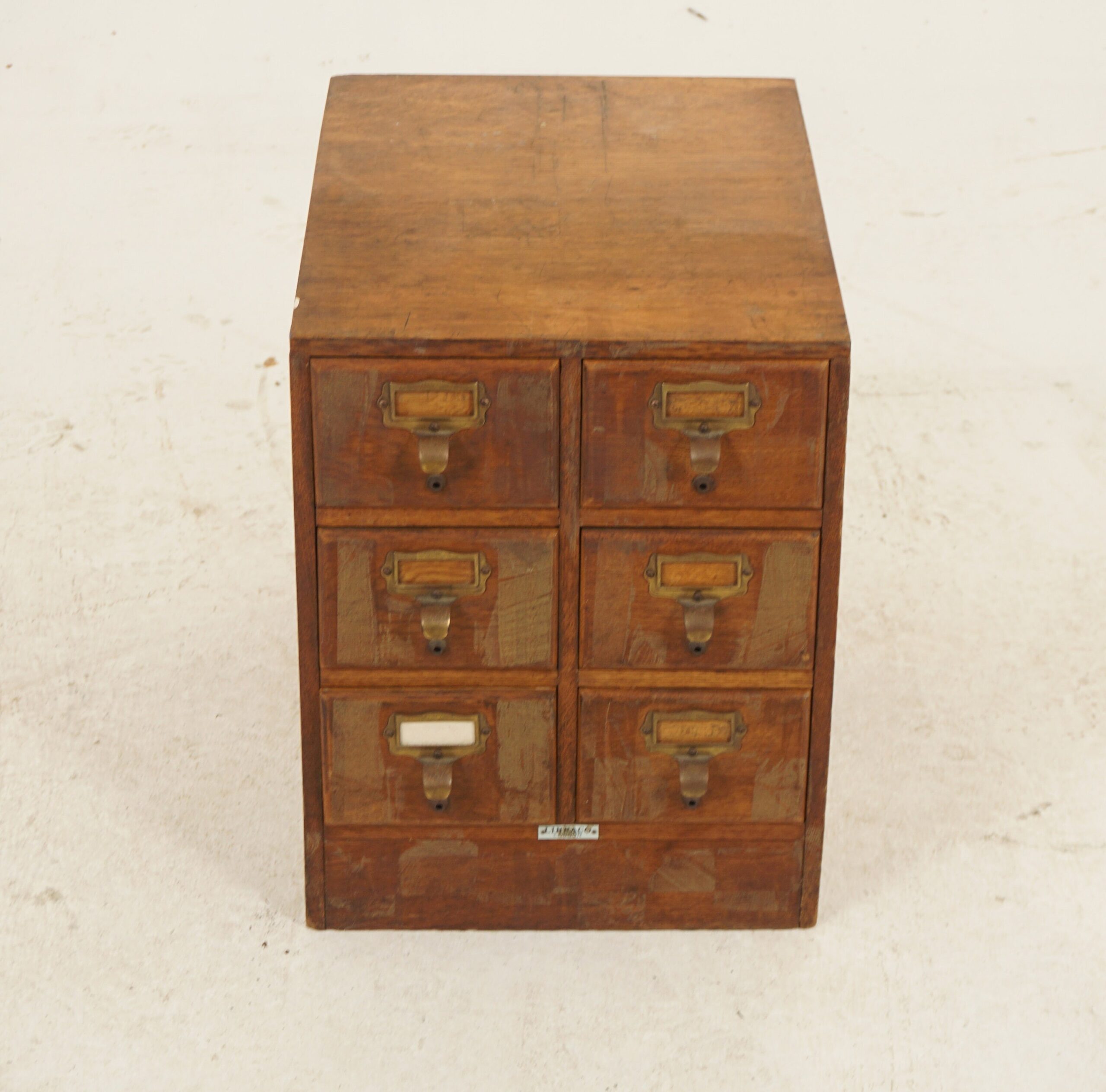 Vintage Oak Six Drawer Card File Cabinet, Slant Front Arts & Craft Scotland 1930,F-1074