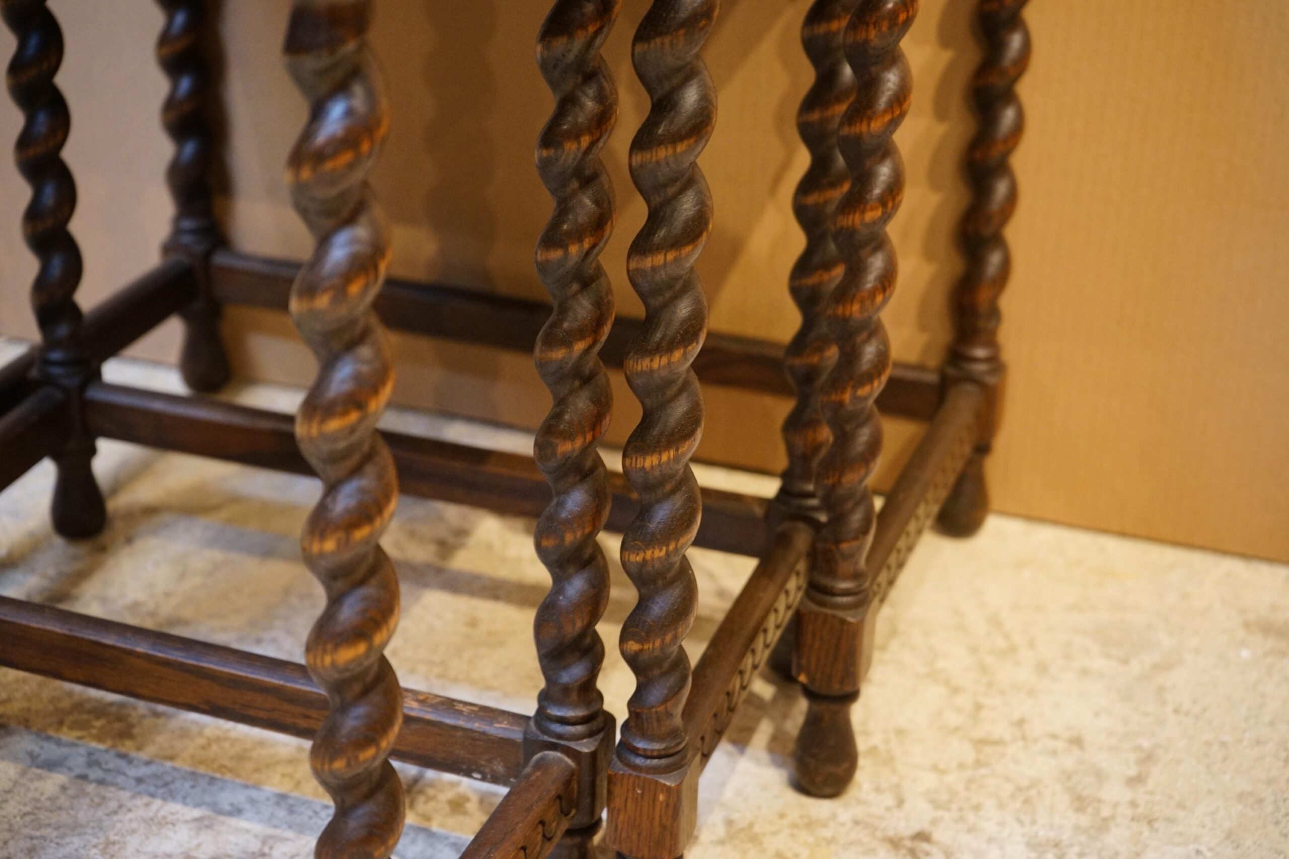 vintage Carved Oak Barley Twist Nesting Table Scotland 1920 F-1541 - Image 6